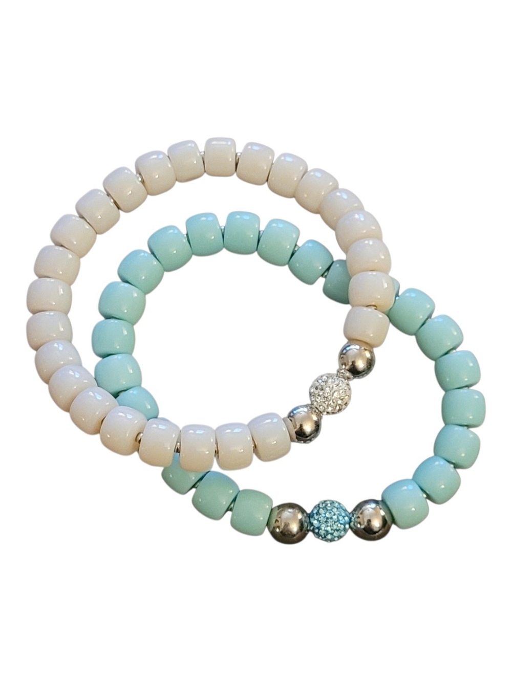 🥳4/$75!🥳 Cream & Mint Stretch Beaded Bracelets with Sparkle Accent